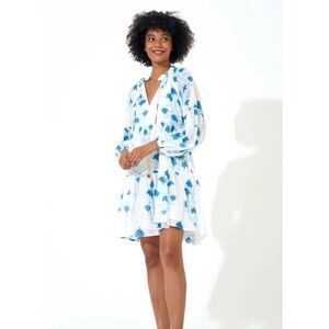 Oliphant Jaipur Blue Balloon Sleeve Mini Dress 100% Cotton Size M Medium EUC!!